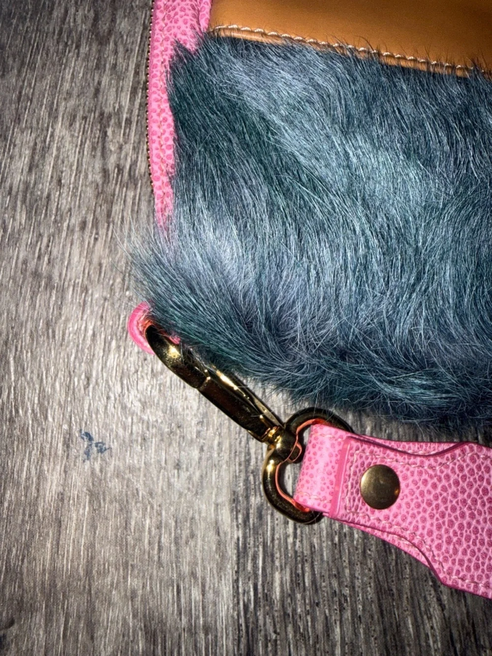 NWT LAAEL Pink Fur Large Zip Wristlet